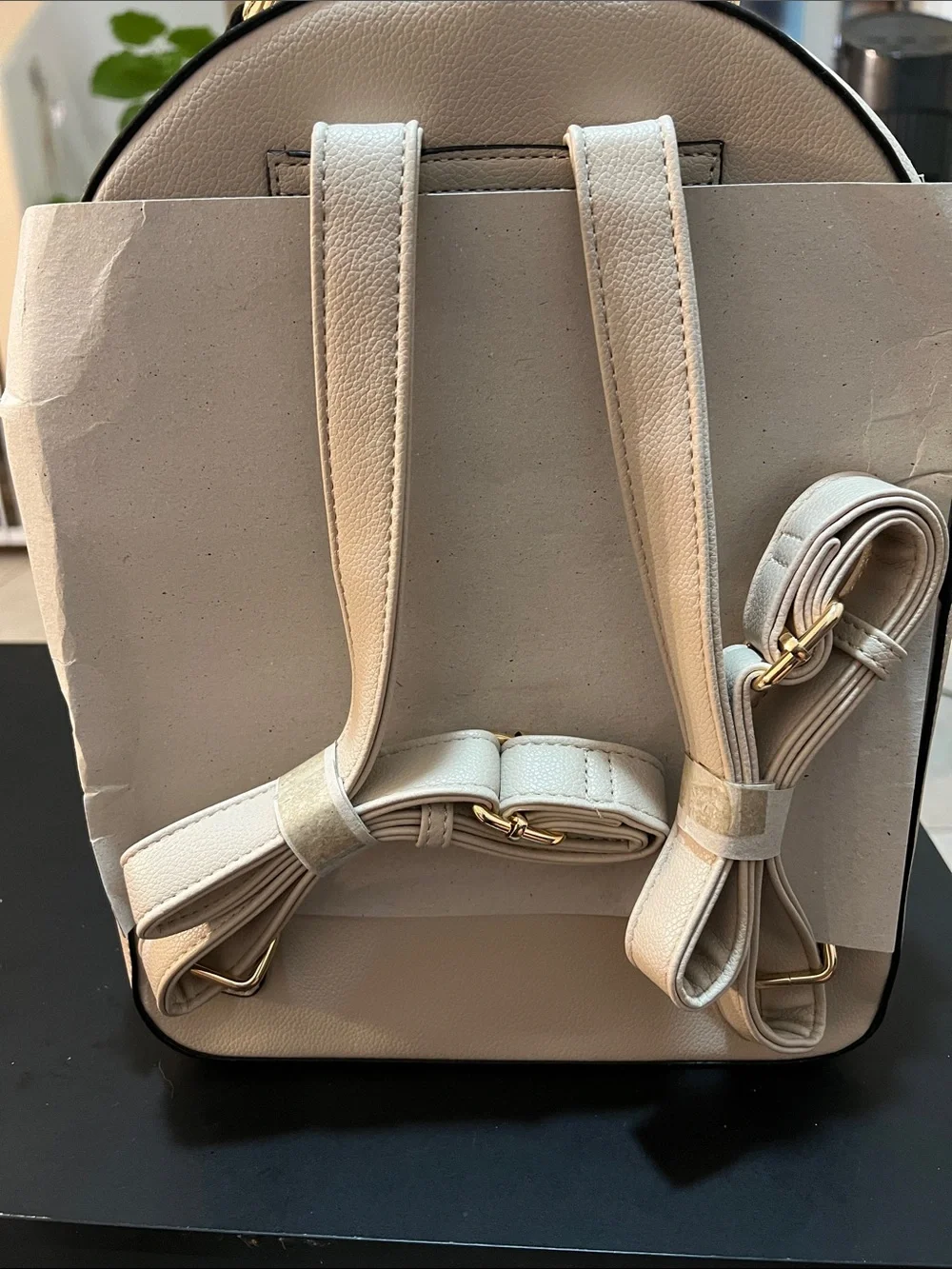Badgley Mischka Women's White Backpack with Gold Hardware